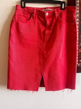 Hudson Jeans Bright Red Denim Pencil Skirt with Front Slit
